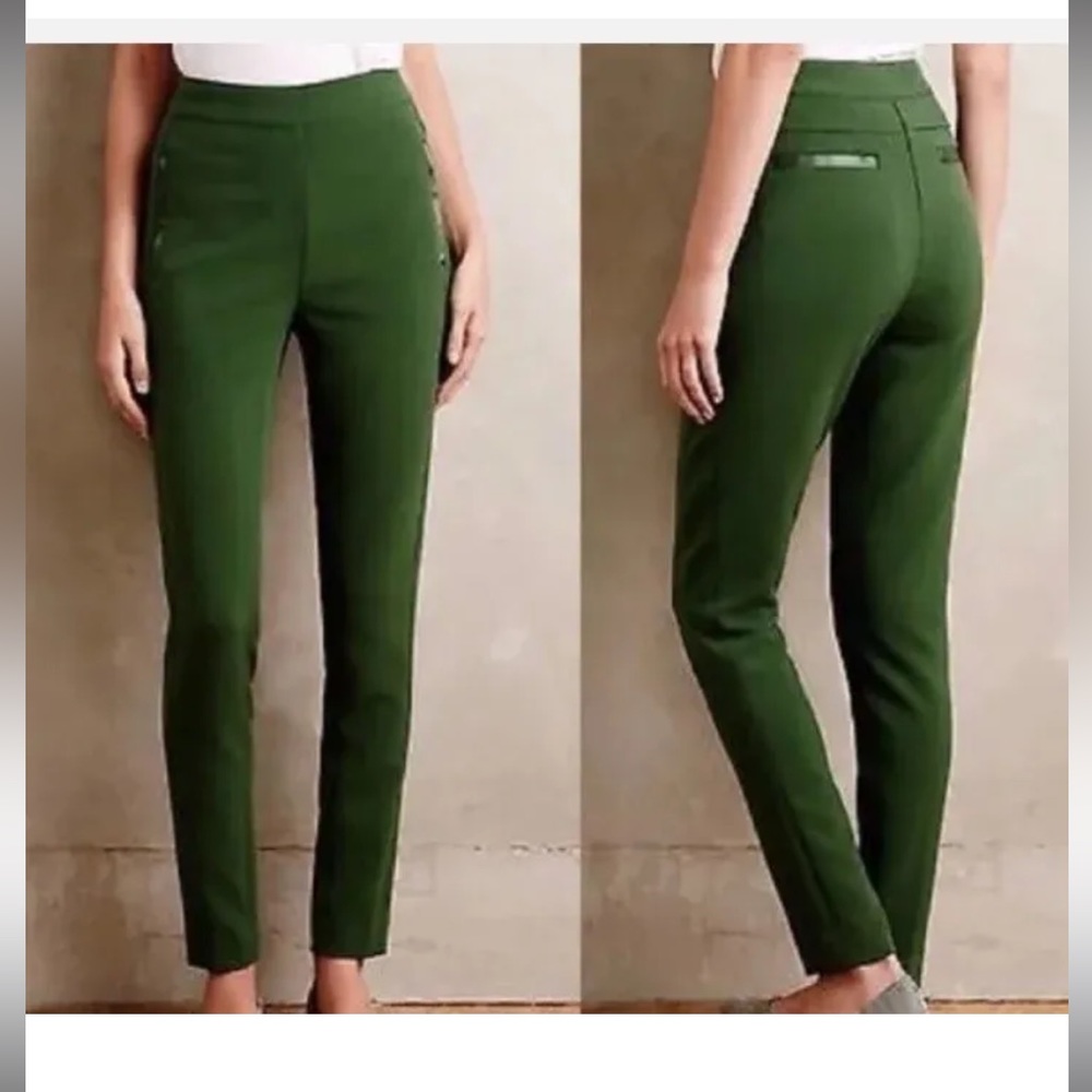 Anthropologie Cartonnier Green Stretch High-Rise Slim Straight Pants. Size 4 - Picture 2 of 10
